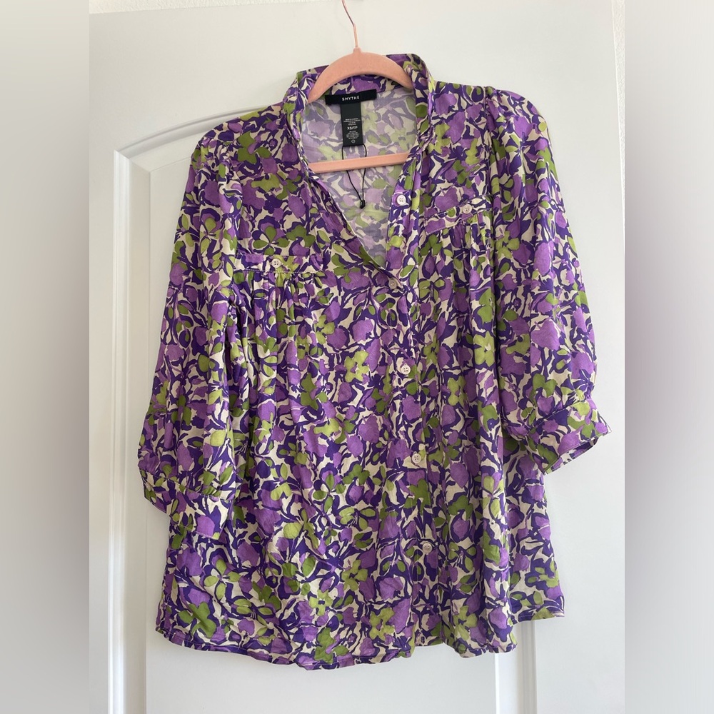 Smythe Purple and Green Floral Blouse